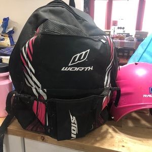 Girl softball bag and helmet